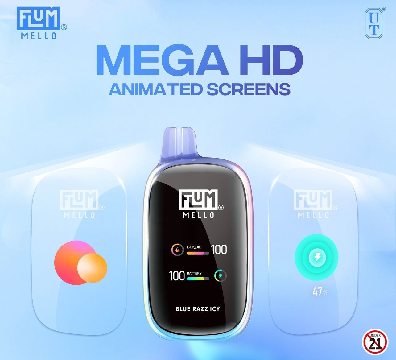 Flum Mello Mega HD ANIMATED SCREEN 20000puffs disposables ￼